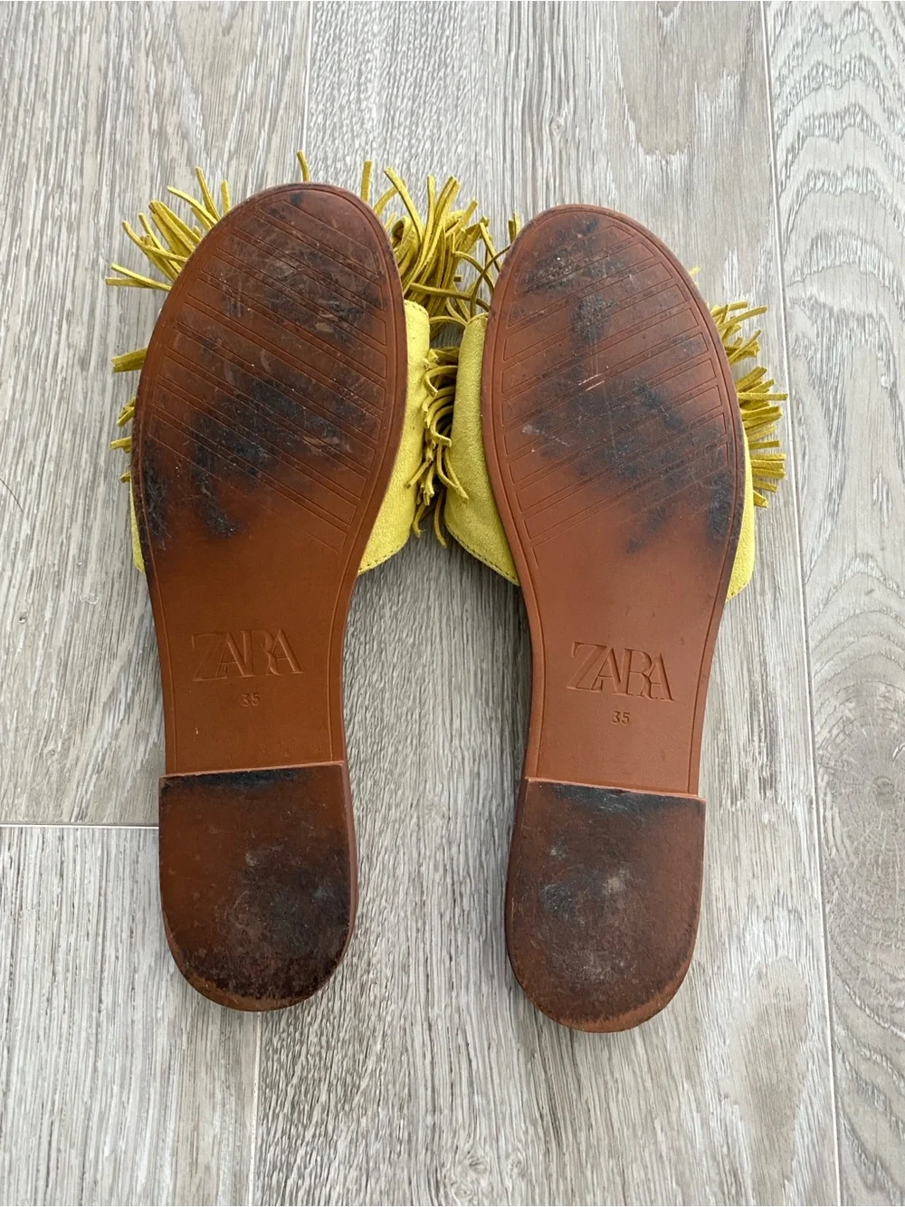 ZARA Yellow Suede Fringe Flt Sandals - Picture 3 of 3
